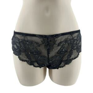 Vintage Victoria's Secret Black Lace Rhinestone Bikini Panty Medium